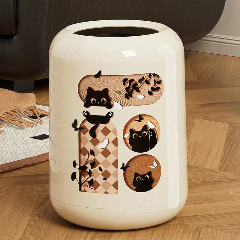 UFORU Adorable Retro-Style Trash Can - Light Luxury Design for Living Room, Double-Bucket & Lidless Cat-Themed Garbage Bin