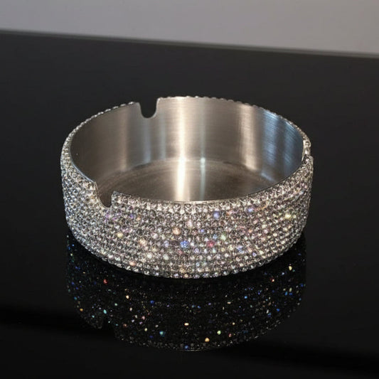 1Pc Luxury Shiny Diamond-embedded Ashtrays Travel Portable Mini Pocket Stainless Steel Ashtray Easy Clean Home Decoration Women 1 Pc