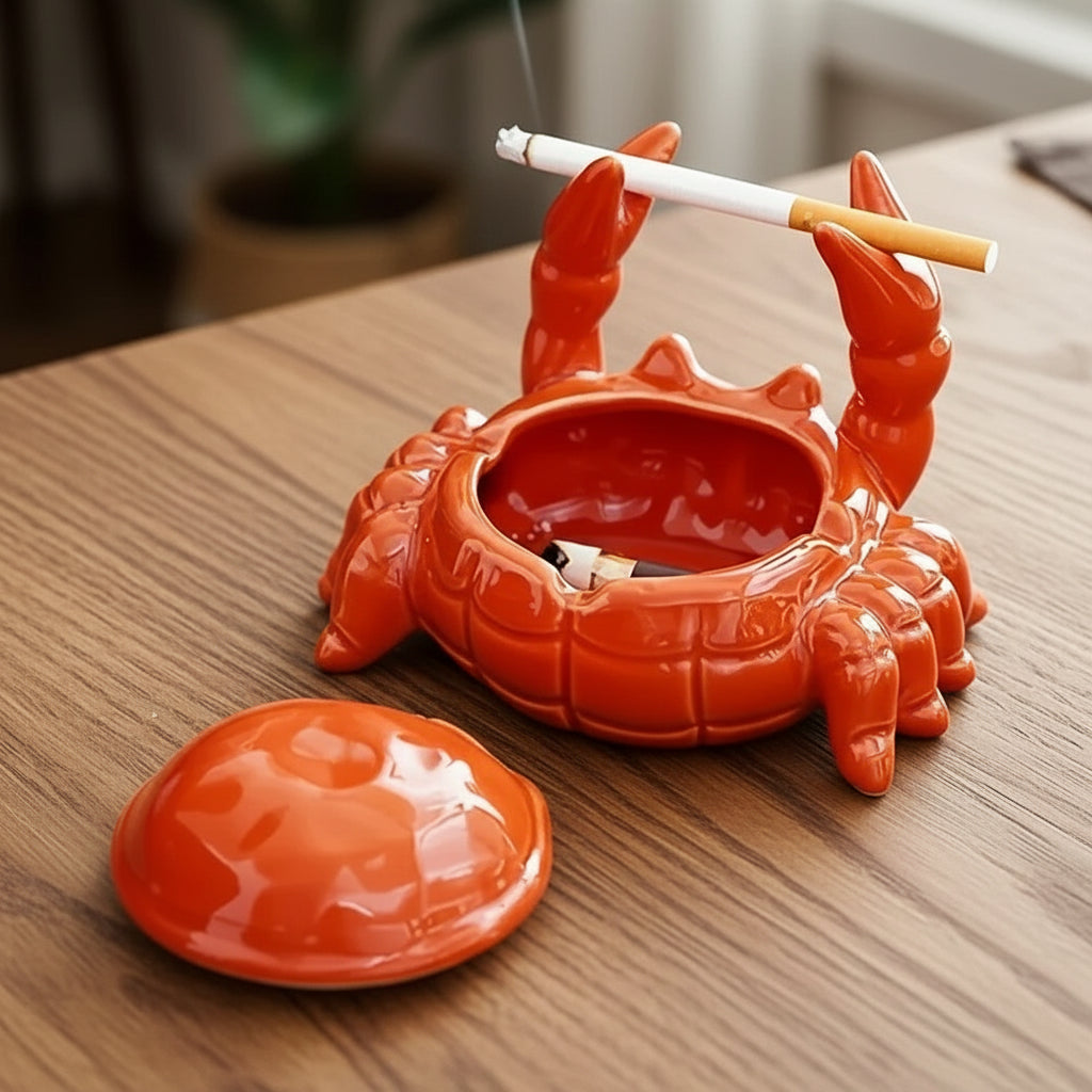 A charming crab ceramic ashtray with lid, home and office decoration tea pet, unique irregular shape, no need for electricity. crab