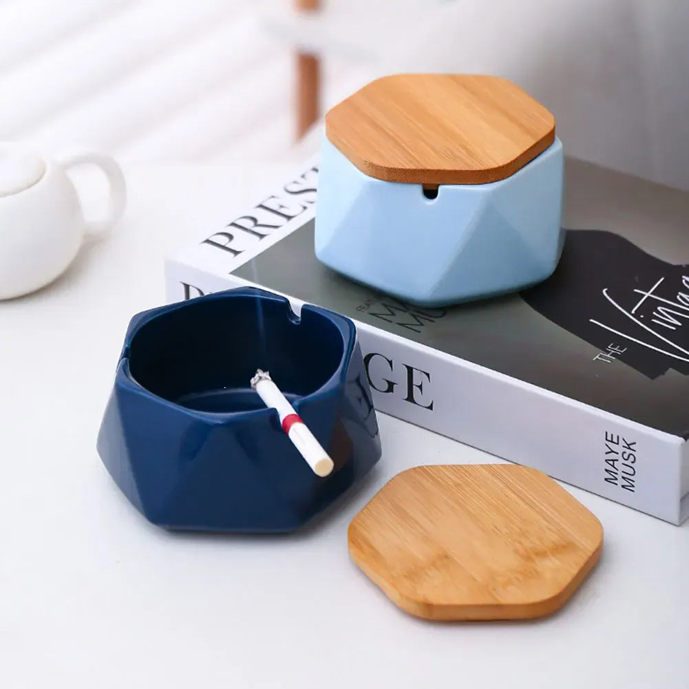 Cendrier design avec couvercle bambou Léna | Poubellissima