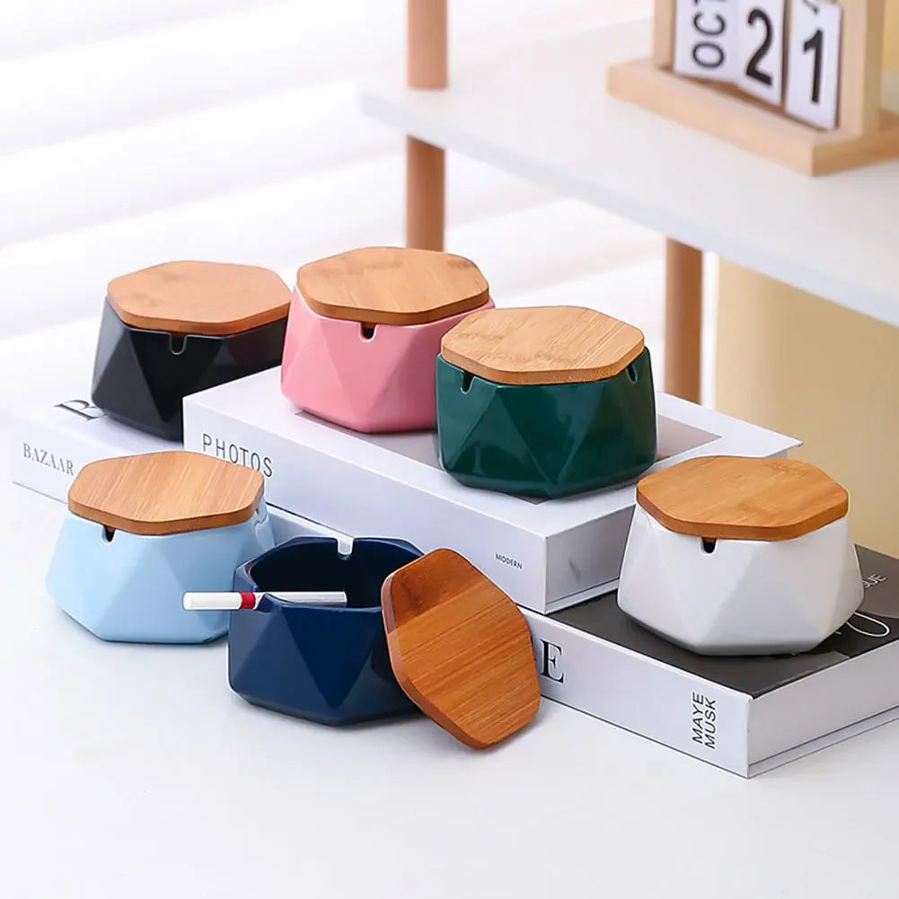 Cendrier design avec couvercle bambou Léna | Poubellissima