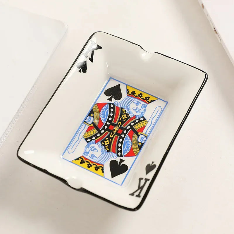 Creative Ceramic Ashtray for Home Office Poker Porcelain Ash Tray Smoking Accessories Living Room Ornament Man Gift B