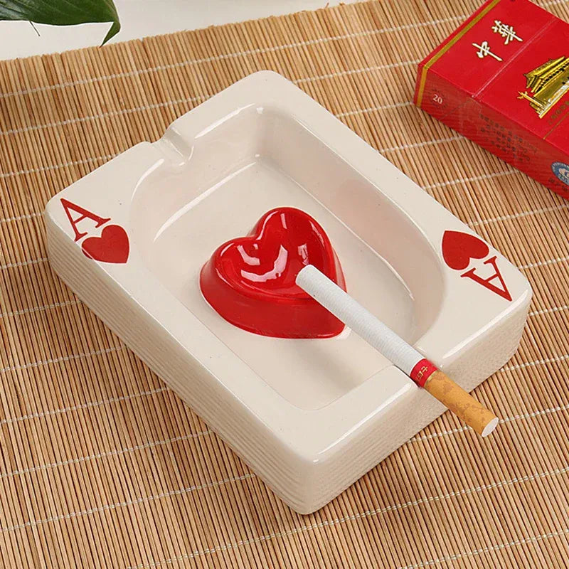 European Poker Ashtray Red Heart A Creative Porcelain Ashtray Fashion Trend Household Merchandises Desk Cleaning Household Items