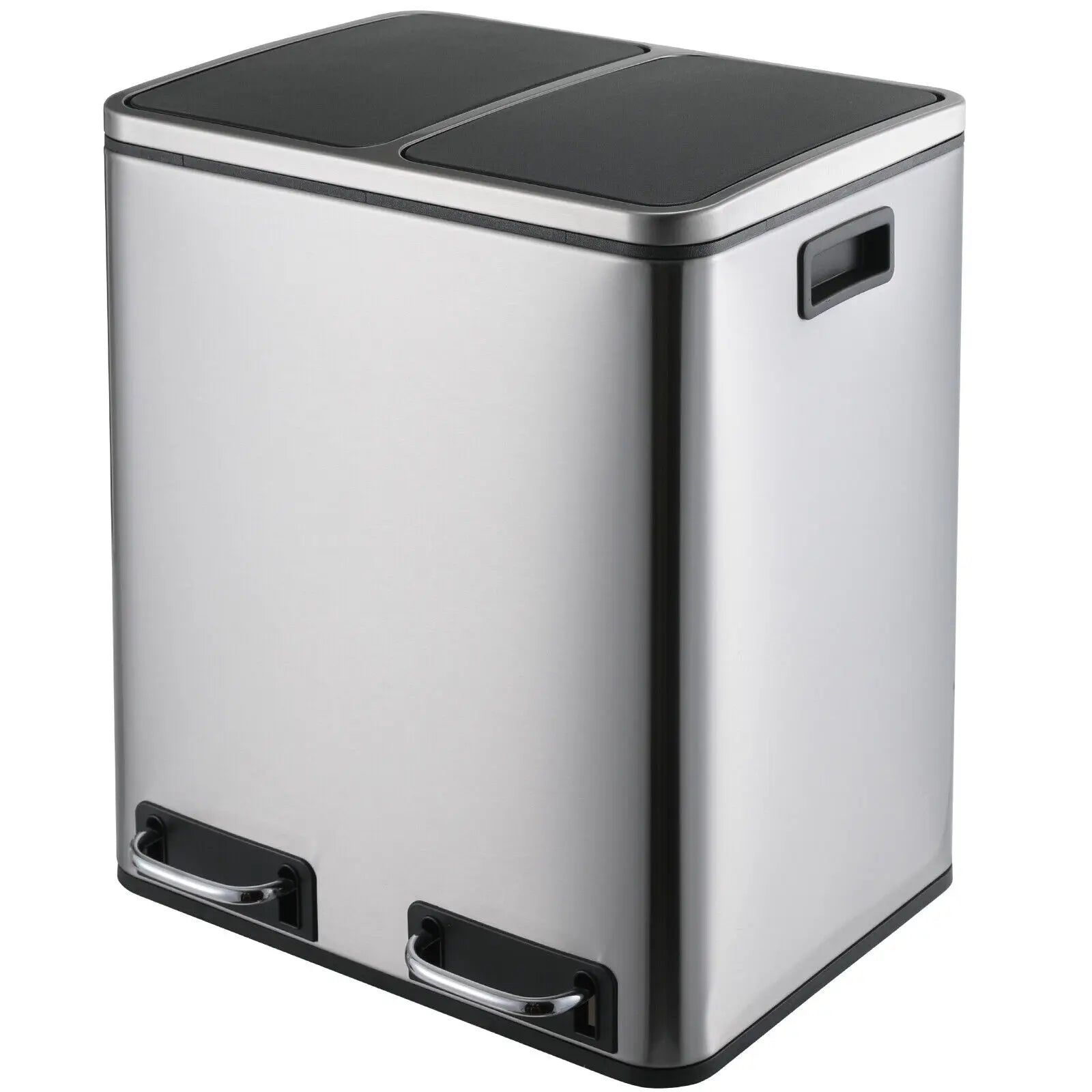 Kitchen Trash Can 2x15L Stainless Steel Dual Compartment Garbage Can, Pedal Recycling Bin, Stay-Open Lid and Soft Closure