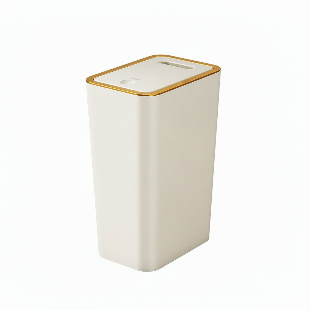 Odor Proof Trash Can with One-Touch Modern Design Durable Plastic Bathroom Kitchen Bin Space Saving Leakproof Beige / 10L