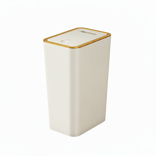 Odor Proof Trash Can with One-Touch Modern Design Durable Plastic Bathroom Kitchen Bin Space Saving Leakproof Beige / 10L