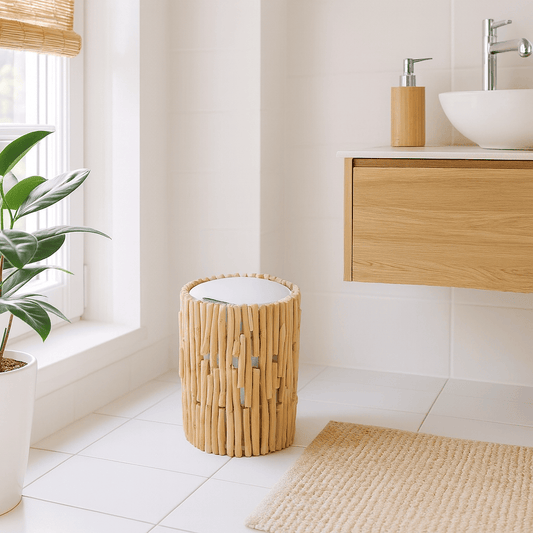 Poubelle décor bois Bali | Poubellissima