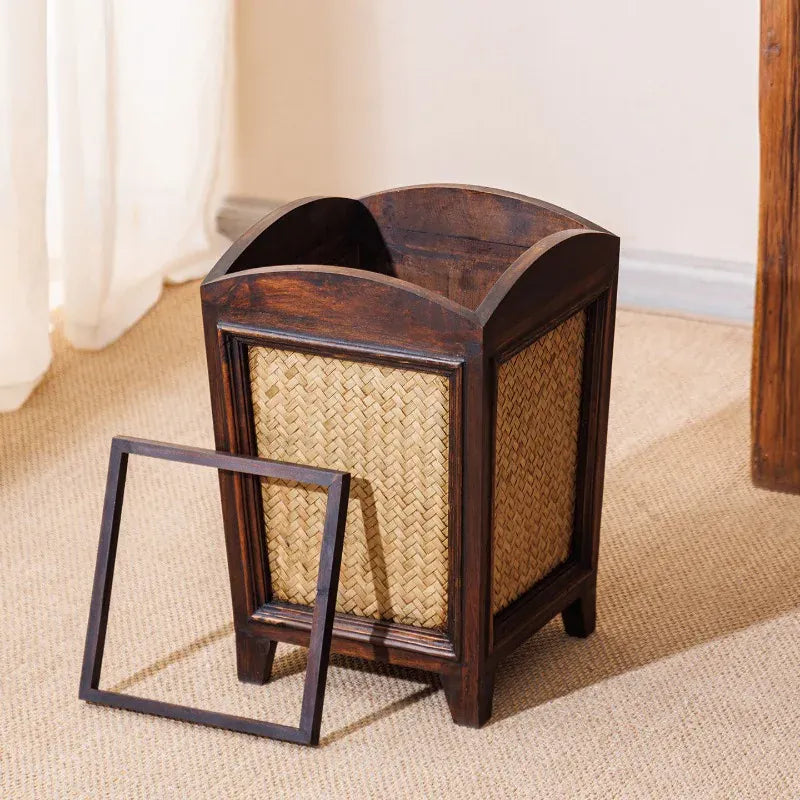 Poubelle rétro en bois Thaini 12L