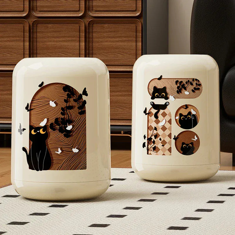 UFORU Adorable Retro-Style Trash Can - Light Luxury Design for Living Room, Double-Bucket & Lidless Cat-Themed Garbage Bin