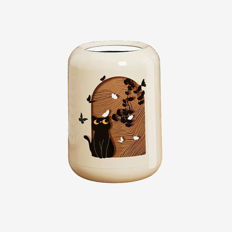 UFORU Adorable Retro-Style Trash Can - Light Luxury Design for Living Room, Double-Bucket & Lidless Cat-Themed Garbage Bin watch butterfly cat